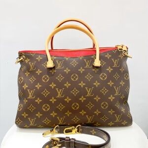 Louis Vuitton Monogram Canvas CERISE Palais MM 2WAY Tote Bag with‎ Red Interior